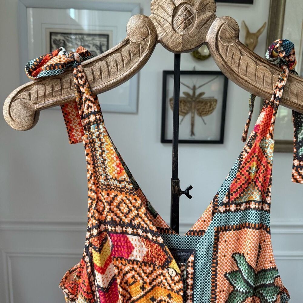 Haute Hippie Boho Patchwork Print Colorful Wode L… - image 2